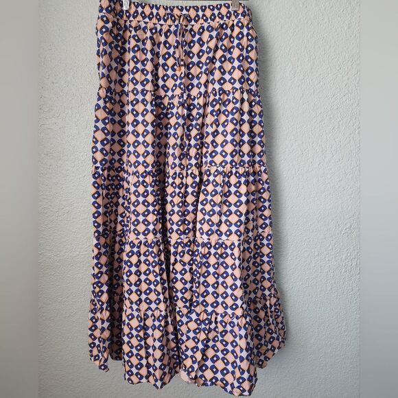 Zara floral maxi skirt cotton tiered geometric print bohemian - Picture 2 of 15